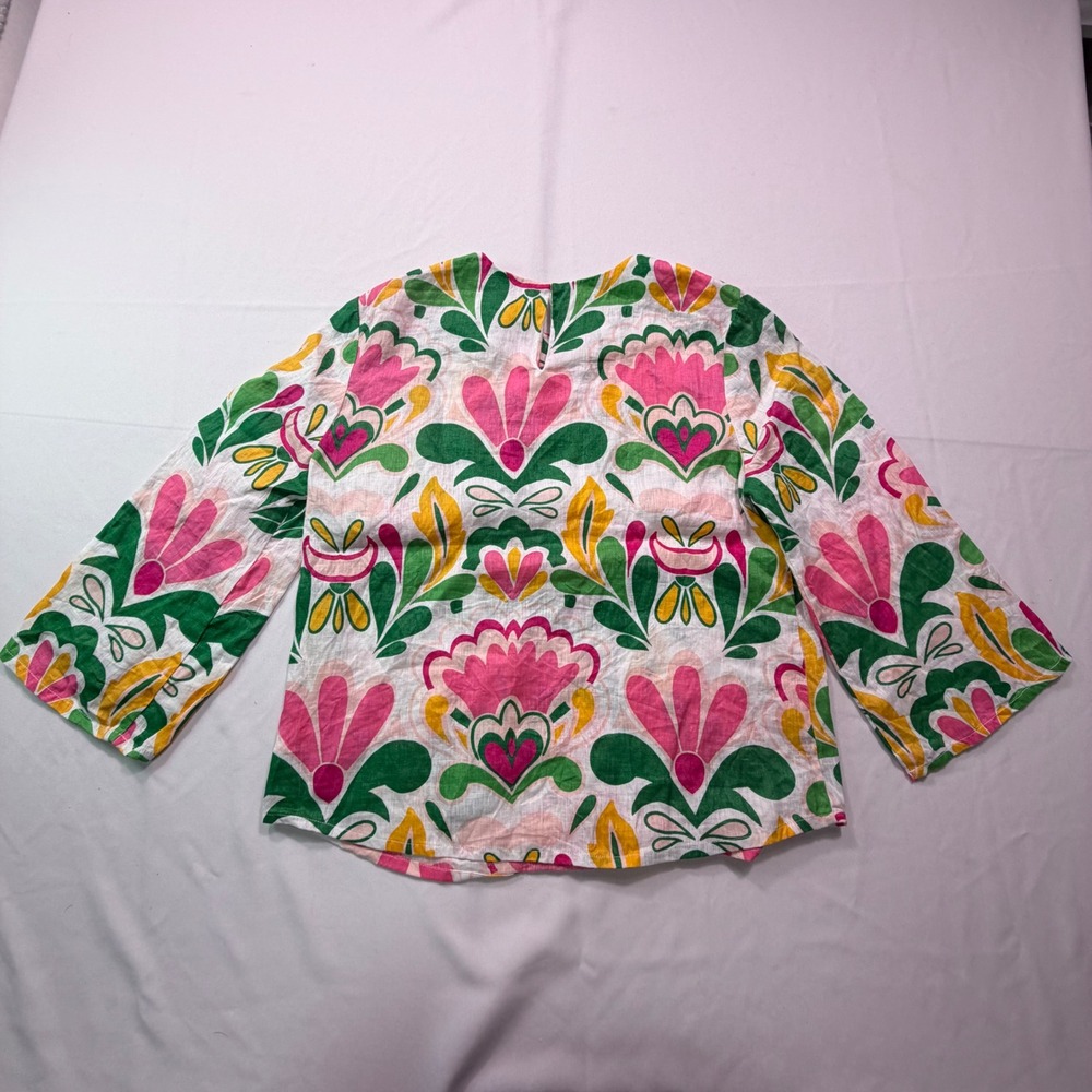 Boden Womens Pink Green Floral Linen Blouse 3/4 Sleeve Top Size US 6 UK 10 - Picture 7 of 7